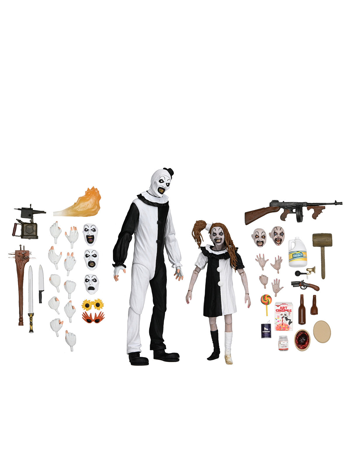 BUY NOW - TERRIFIER – ULTIMATE ART THE CLOWN & LITTLE PALE GIRL 2 PACK – 7″ SCALE ACTION FIGURES | NECAONLINE.COM.AU