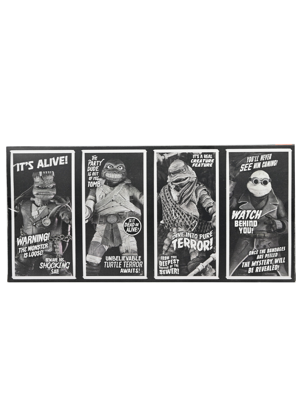 UNIVERSAL MONSTERS X TMNT 4 PACK TURTLES BLACK & WHITE - 7" SCALE ACTION FIGURES