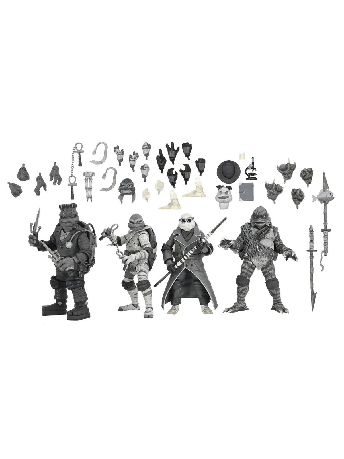 UNIVERSAL MONSTERS X TMNT 4 PACK TURTLES BLACK & WHITE - 7" SCALE ACTION FIGURES