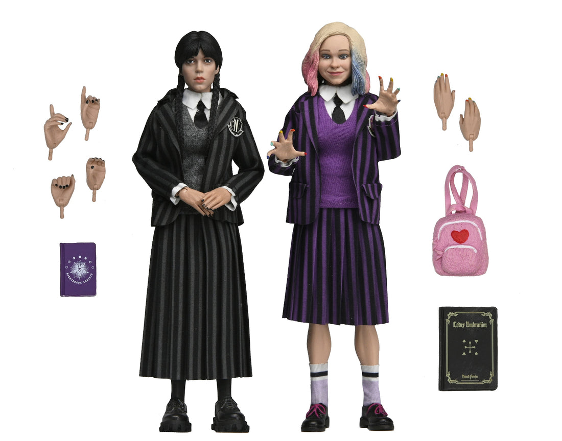 BUY NOW - WEDNESDAY – WEDNESDAY ADDAMS (NEVERMORE UNIFORM) AND ENID 2 PACK – 8″ CLOTHED ACTION FIGURE | NECAONLINE.COM.AU