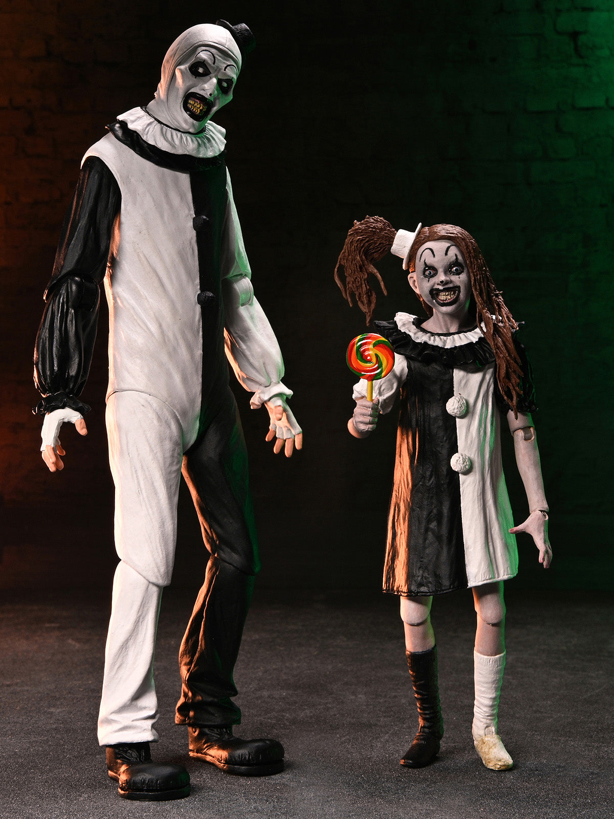 BUY NOW - TERRIFIER – ULTIMATE ART THE CLOWN &amp; LITTLE PALE GIRL 2 PACK – 7″ SCALE ACTION FIGURES | NECAONLINE.COM.AU